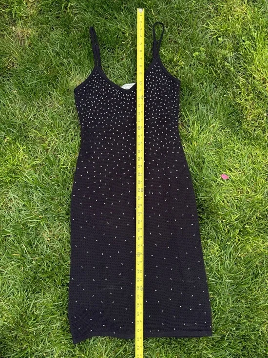 Papell Boutique Black Hand Crocheted Midi Dress with Silver Bead Accents - Picture 5 of 8